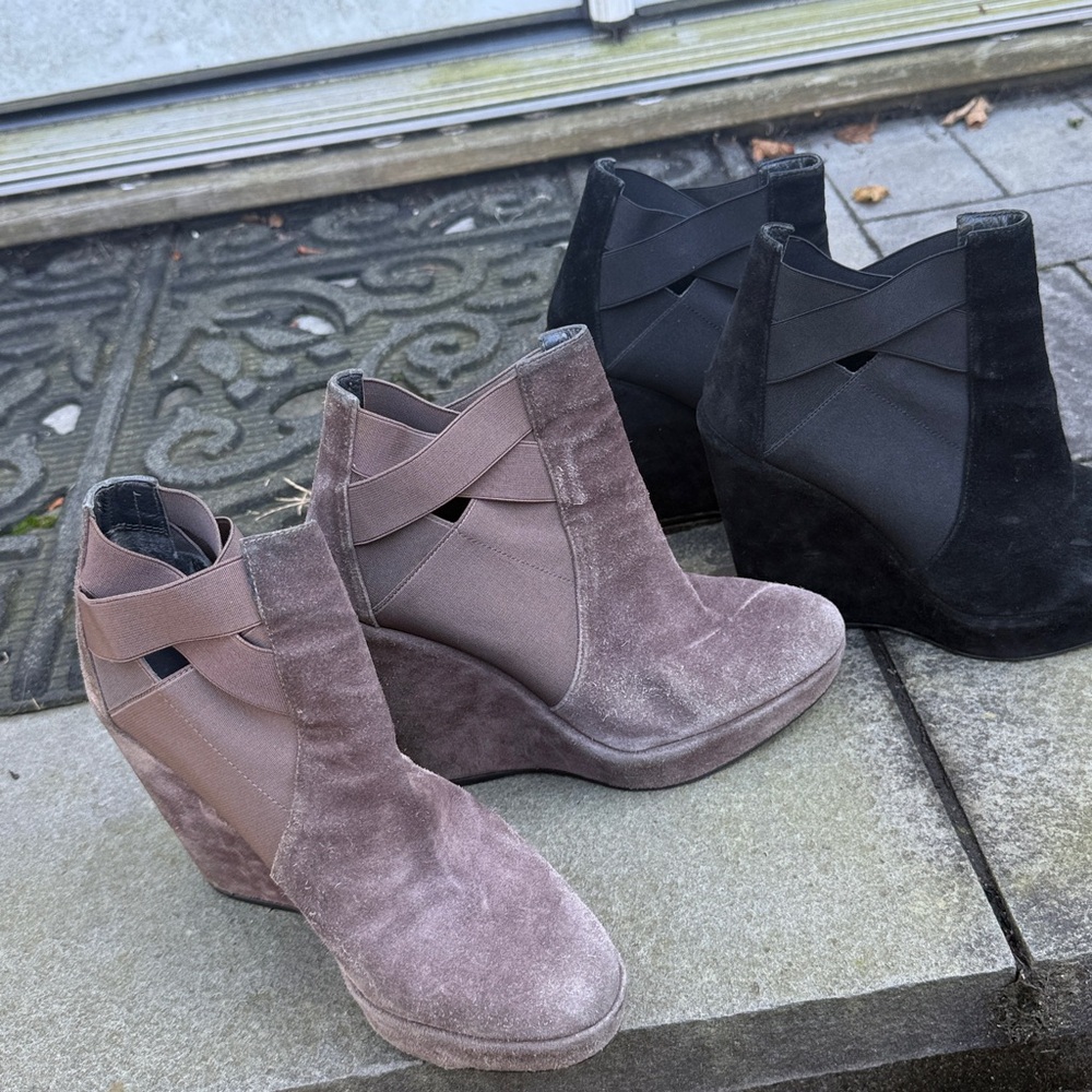 Stuart Wietzman Suede Wedge Booties 2 pairs in Black and Brown 7.5